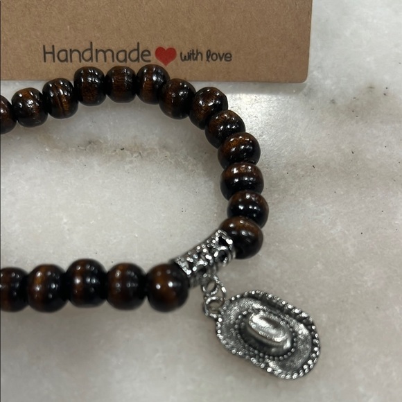 Handmade Brown Beaded Bracelet with Silver Charm - Picture 3 of 3